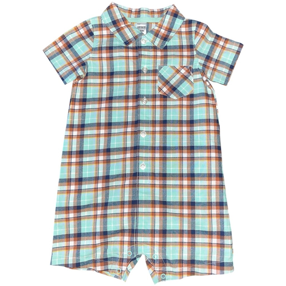 Carter's Blue and Orange Plaid Romper